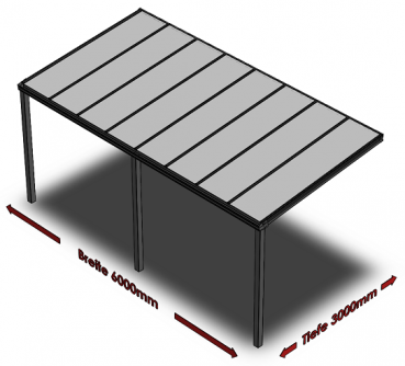 Preview: Überdachung mit VSG 8,76 mm matt, 6 x 3 m